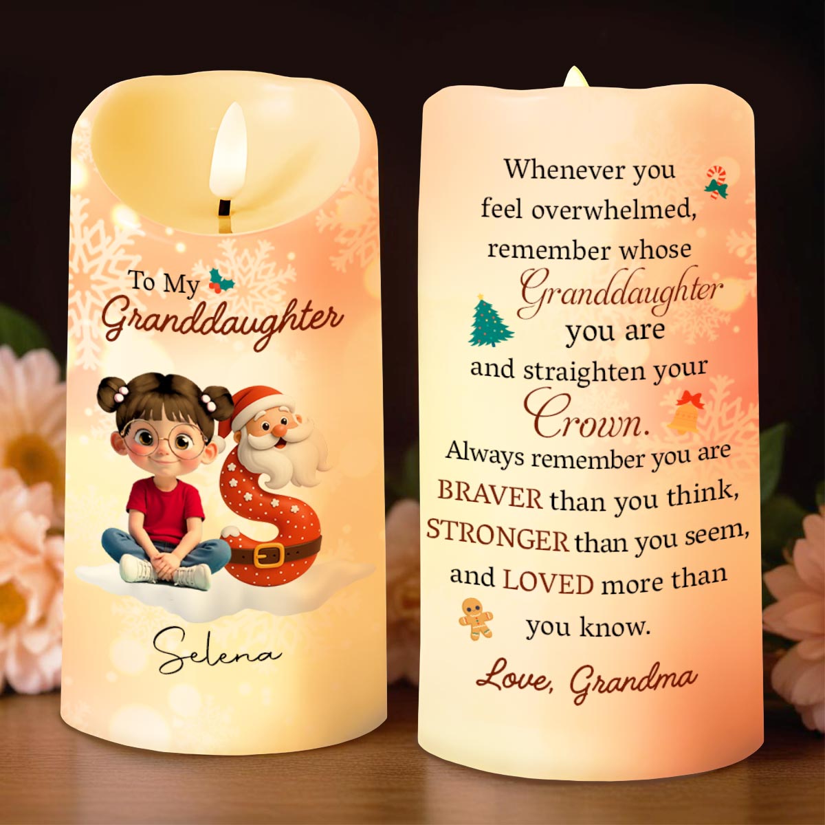Remember Whose Granddaughter You Are, Santa Claus And Crown - Personalized Custom LED Candle - GRK098_LECA