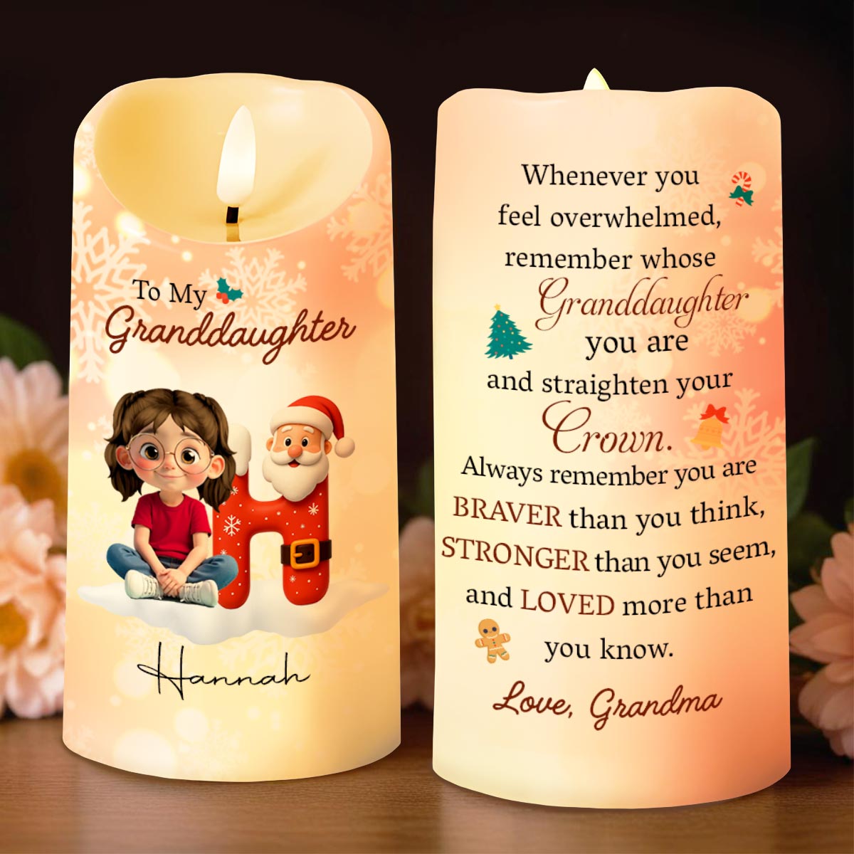Remember Whose Granddaughter You Are, Santa Claus And Crown - Personalized Custom LED Candle - GRK098_LECA