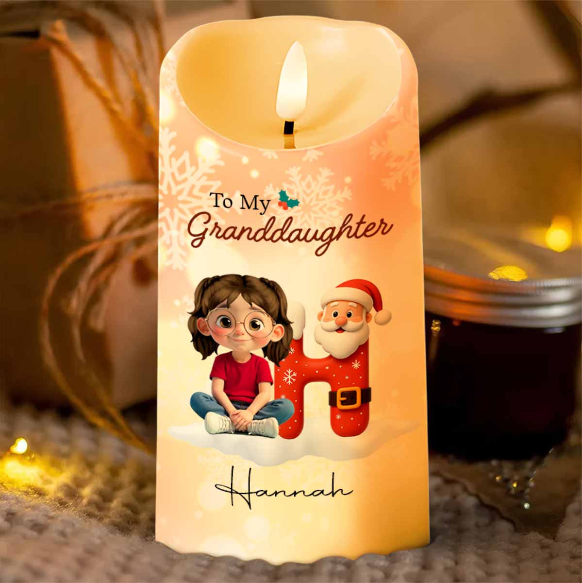Remember Whose Granddaughter You Are, Santa Claus And Crown - Personalized Custom LED Candle - GRK098_LECA