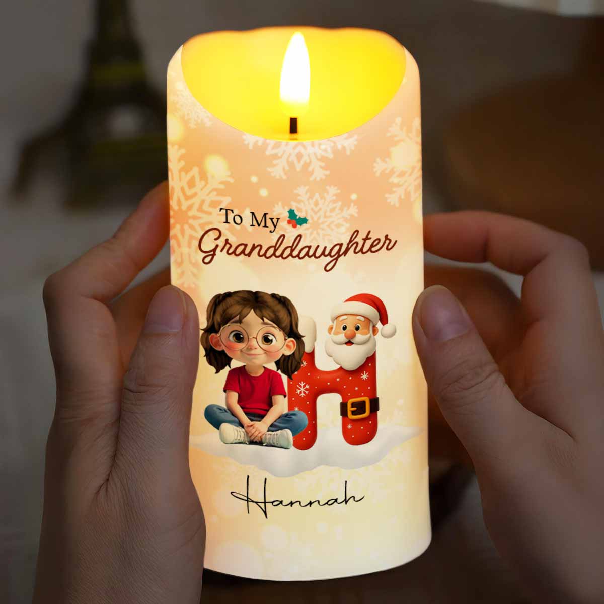 Remember Whose Granddaughter You Are, Santa Claus And Crown - Personalized Custom LED Candle - GRK098_LECA