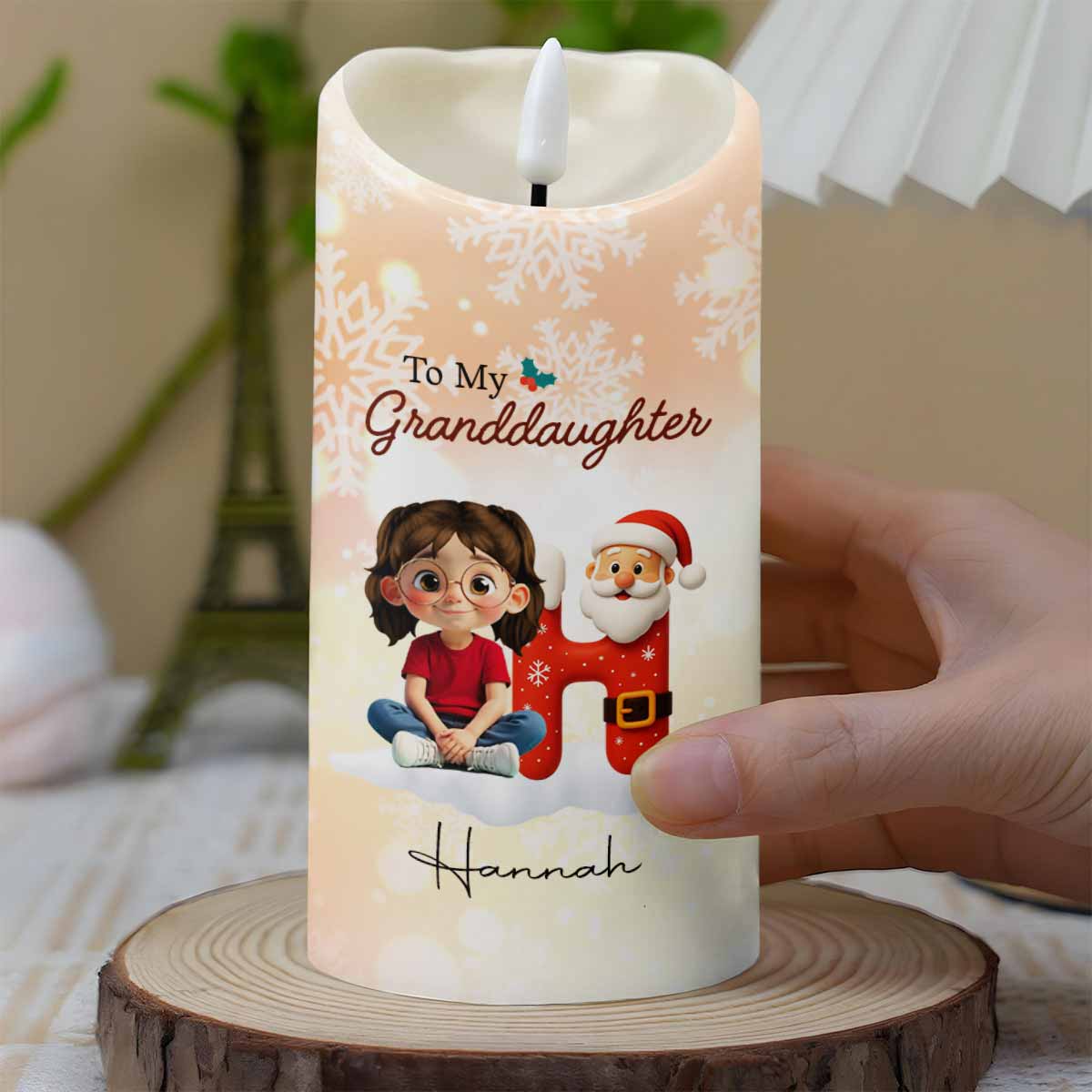 Remember Whose Granddaughter You Are, Santa Claus And Crown - Personalized Custom LED Candle - GRK098_LECA