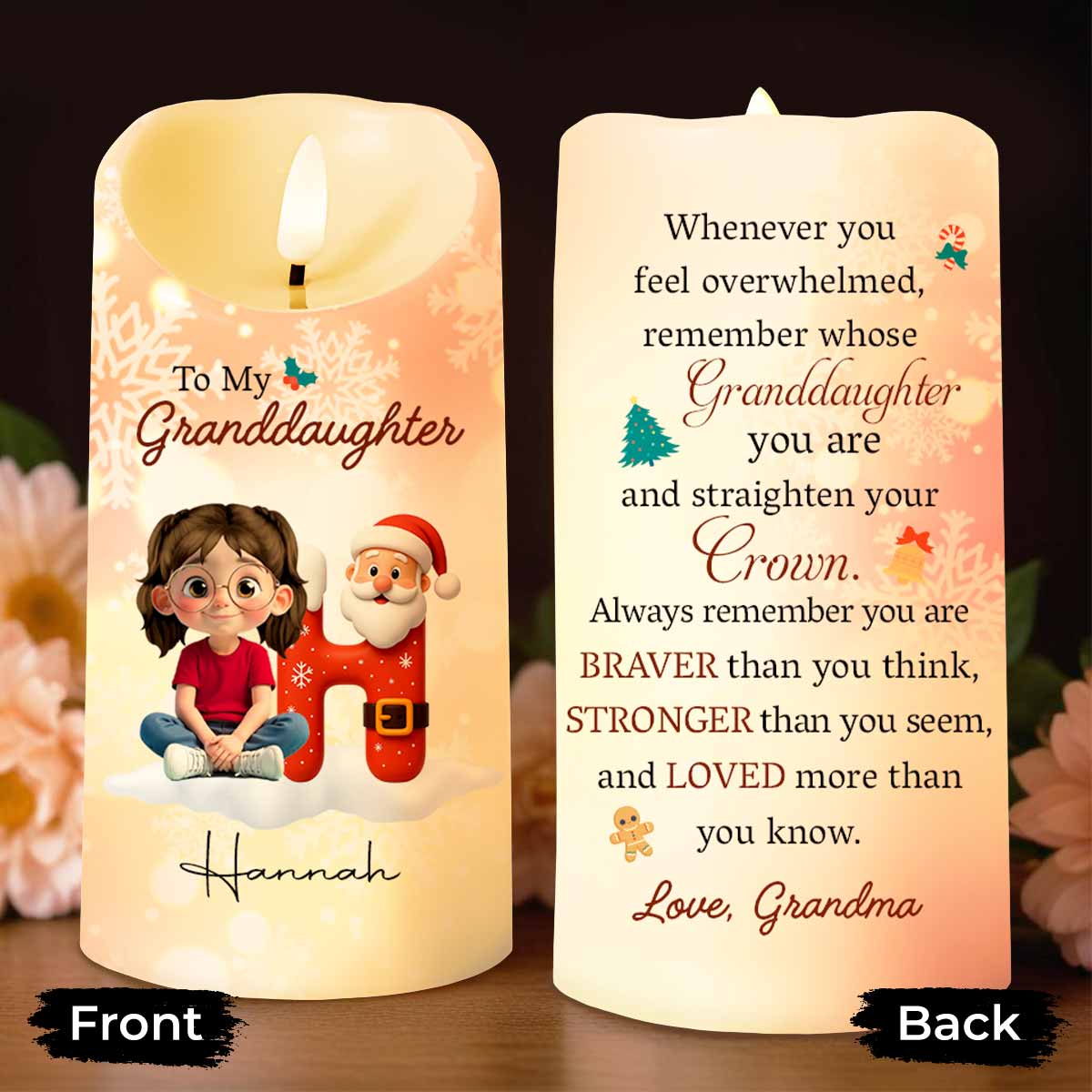 Remember Whose Granddaughter You Are, Santa Claus And Crown - Personalized Custom LED Candle - GRK098_LECA