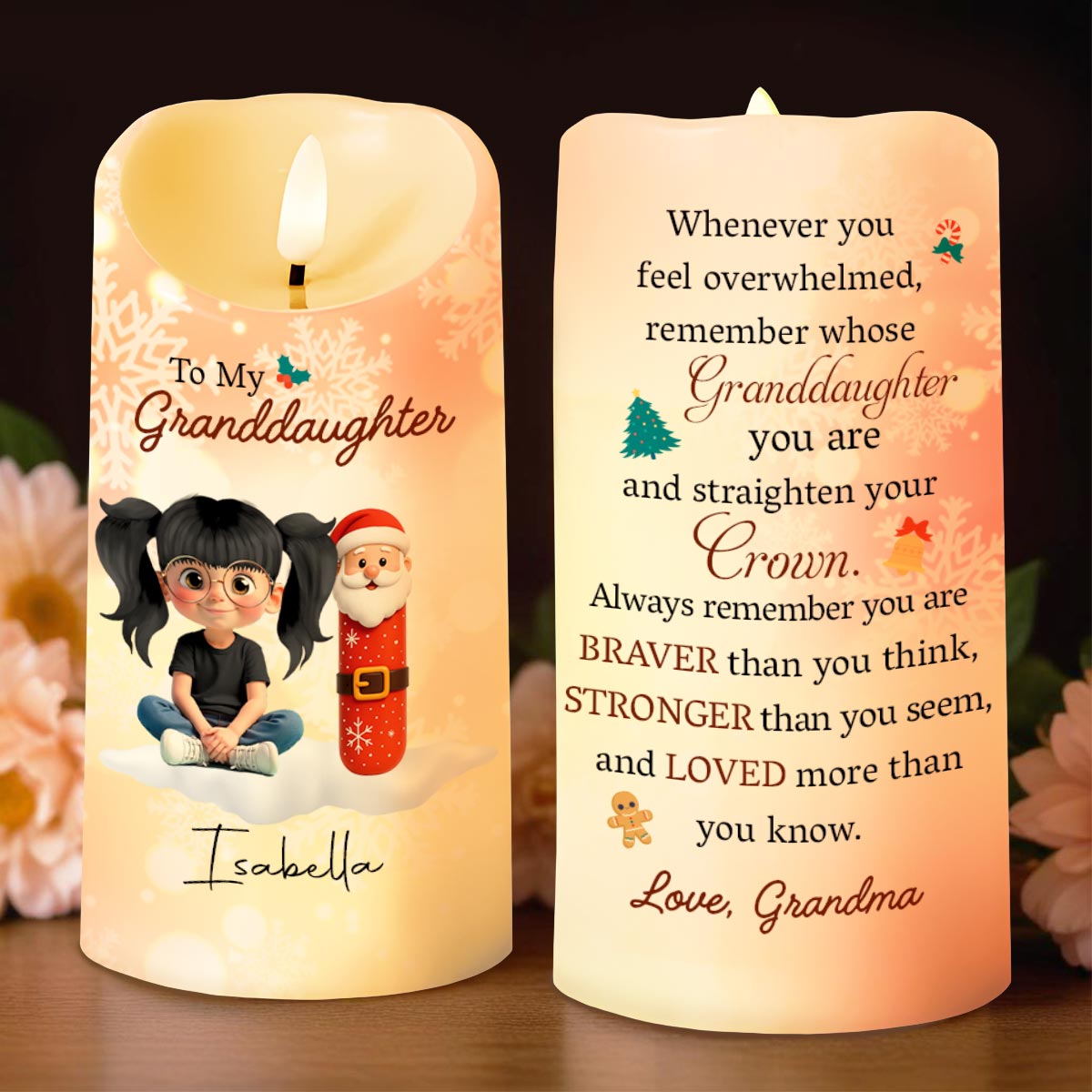 Remember Whose Granddaughter You Are, Santa Claus And Crown - Personalized Custom LED Candle - GRK098_LECA