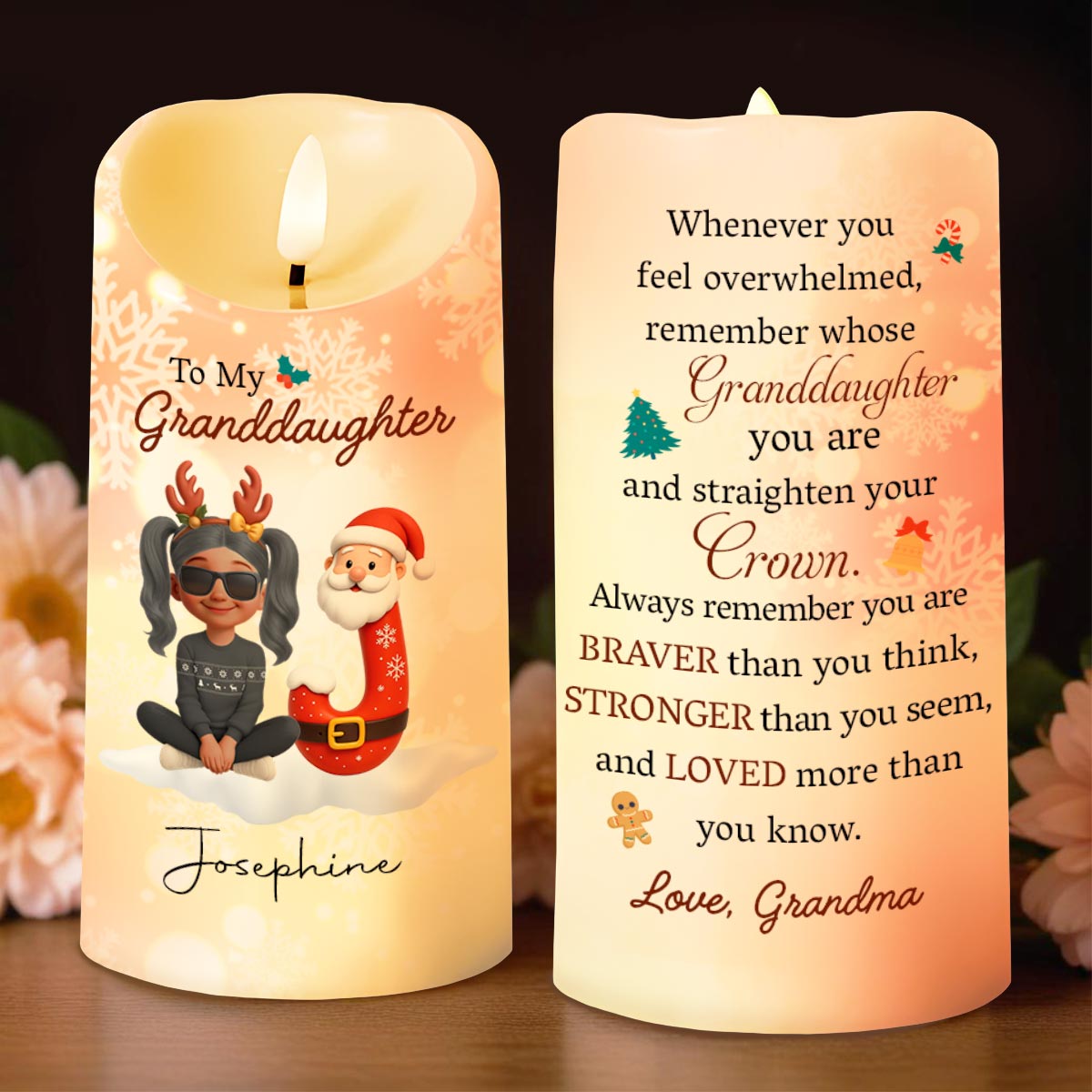 Remember Whose Granddaughter You Are, Santa Claus And Reindeer - Personalized Custom LED Candle - GRK099_LECA