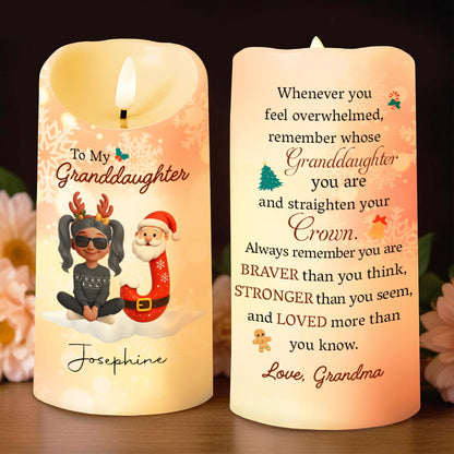Remember Whose Granddaughter You Are, Santa Claus And Reindeer - Personalized Custom LED Candle - GRK099_LECA