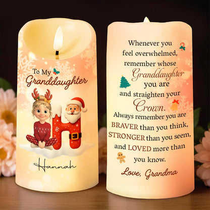 Remember Whose Granddaughter You Are, Santa Claus And Reindeer - Personalized Custom LED Candle - GRK099_LECA