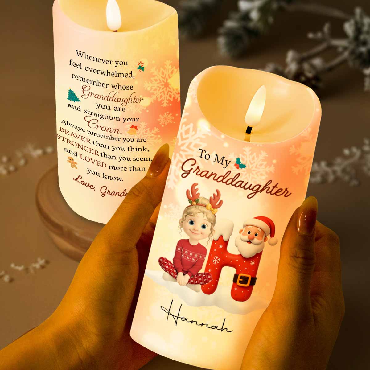 Remember Whose Granddaughter You Are, Santa Claus And Reindeer - Personalized Custom LED Candle - GRK099_LECA