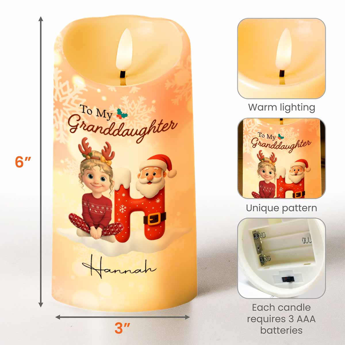 Remember Whose Granddaughter You Are, Santa Claus And Reindeer - Personalized Custom LED Candle - GRK099_LECA