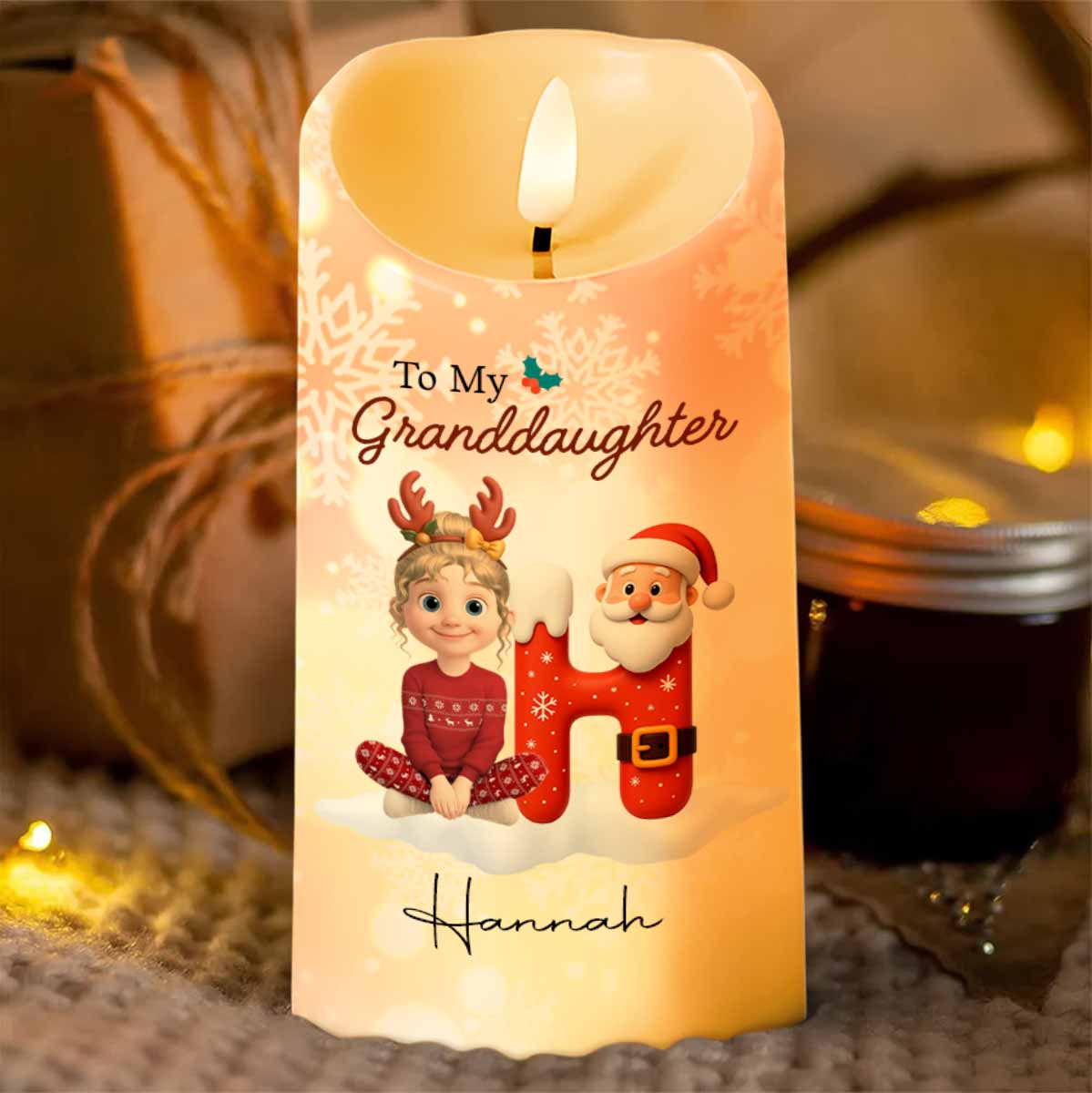 Remember Whose Granddaughter You Are, Santa Claus And Reindeer - Personalized Custom LED Candle - GRK099_LECA