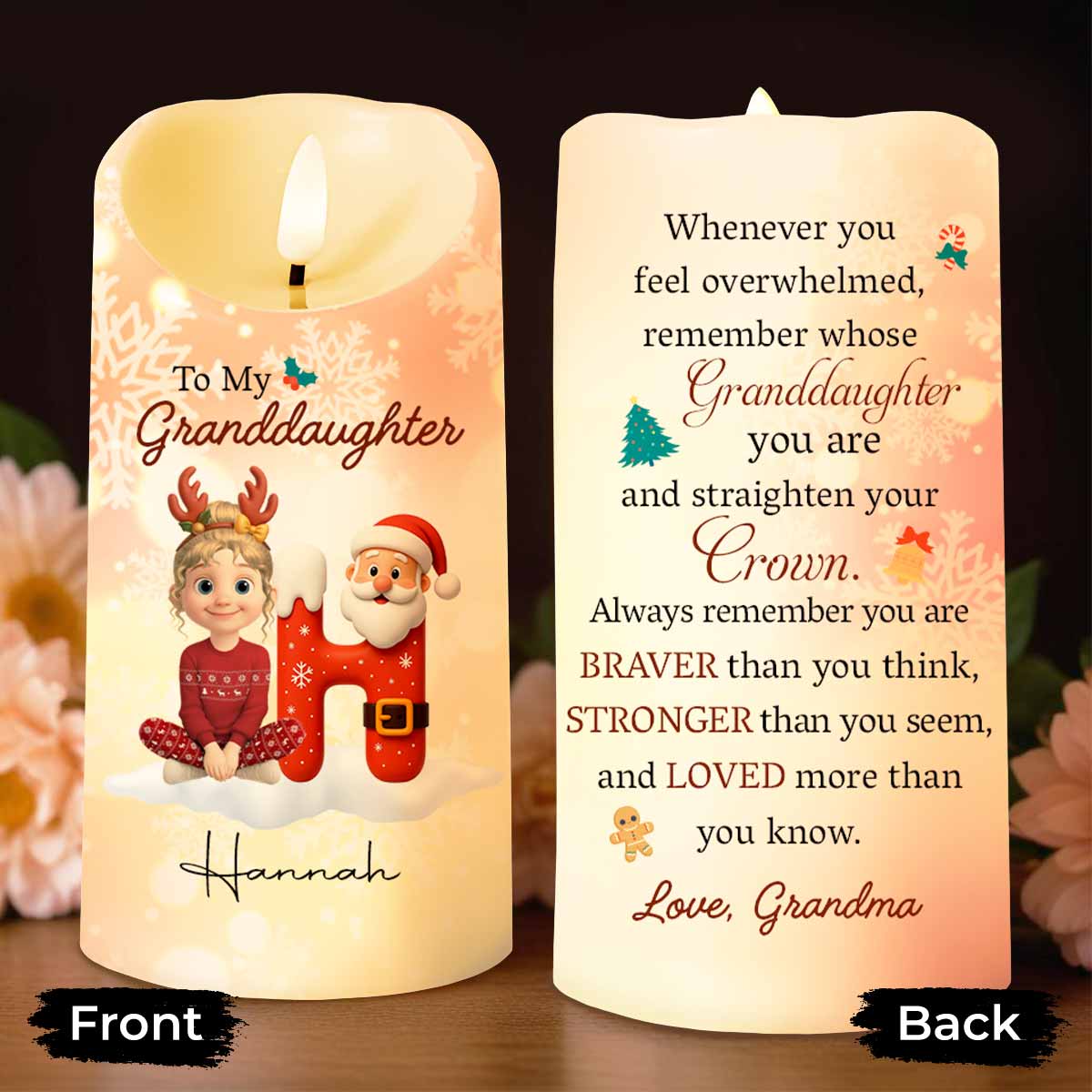 Remember Whose Granddaughter You Are, Santa Claus And Reindeer - Personalized Custom LED Candle - GRK099_LECA