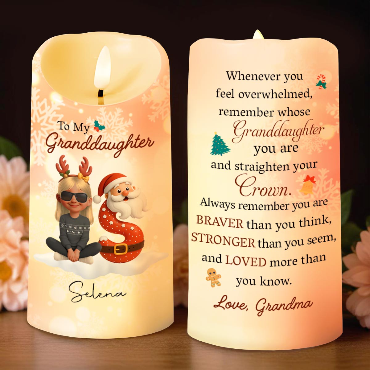 Remember Whose Granddaughter You Are, Santa Claus And Reindeer - Personalized Custom LED Candle - GRK099_LECA