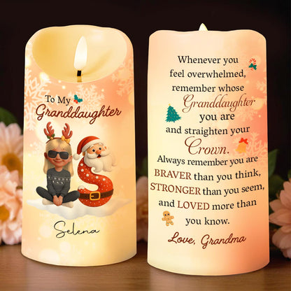 Remember Whose Granddaughter You Are, Santa Claus And Reindeer - Personalized Custom LED Candle - GRK099_LECA