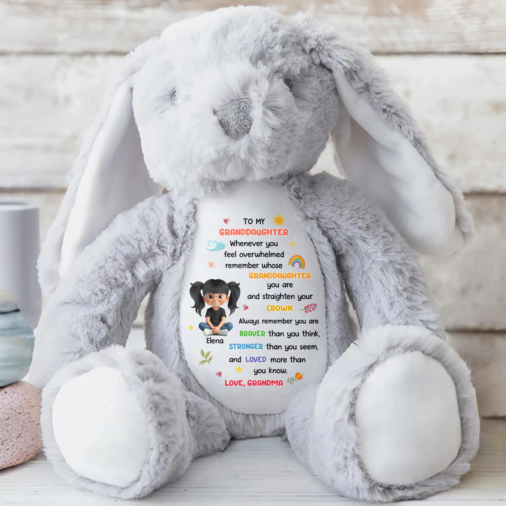 To My Granddaughter, Always Remember You Are Braver - Personalized Stuffed Bunny - GRK107_BUN