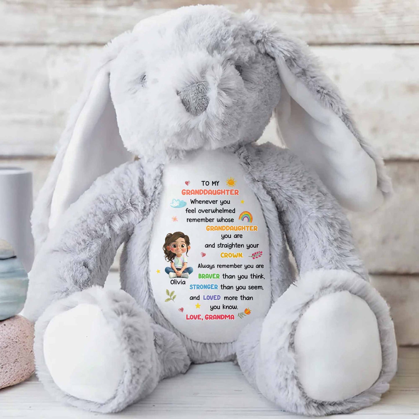 To My Granddaughter, Always Remember You Are Braver - Personalized Stuffed Bunny - GRK107_BUN