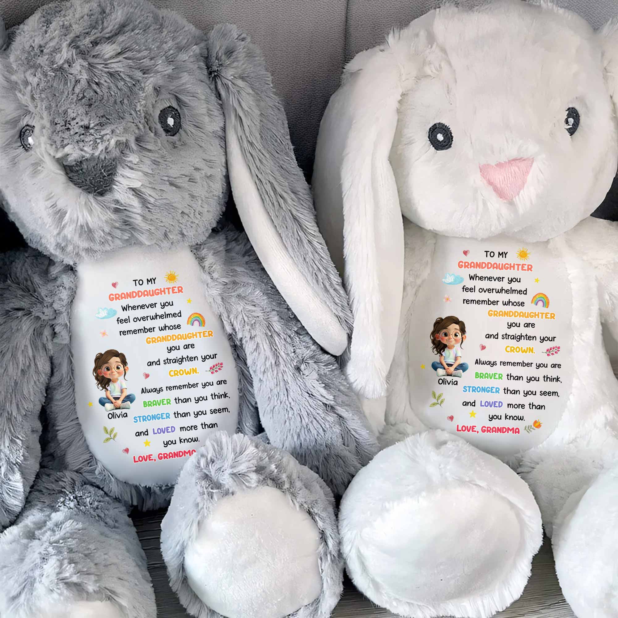 To My Granddaughter, Always Remember You Are Braver - Personalized Stuffed Bunny - GRK107_BUN