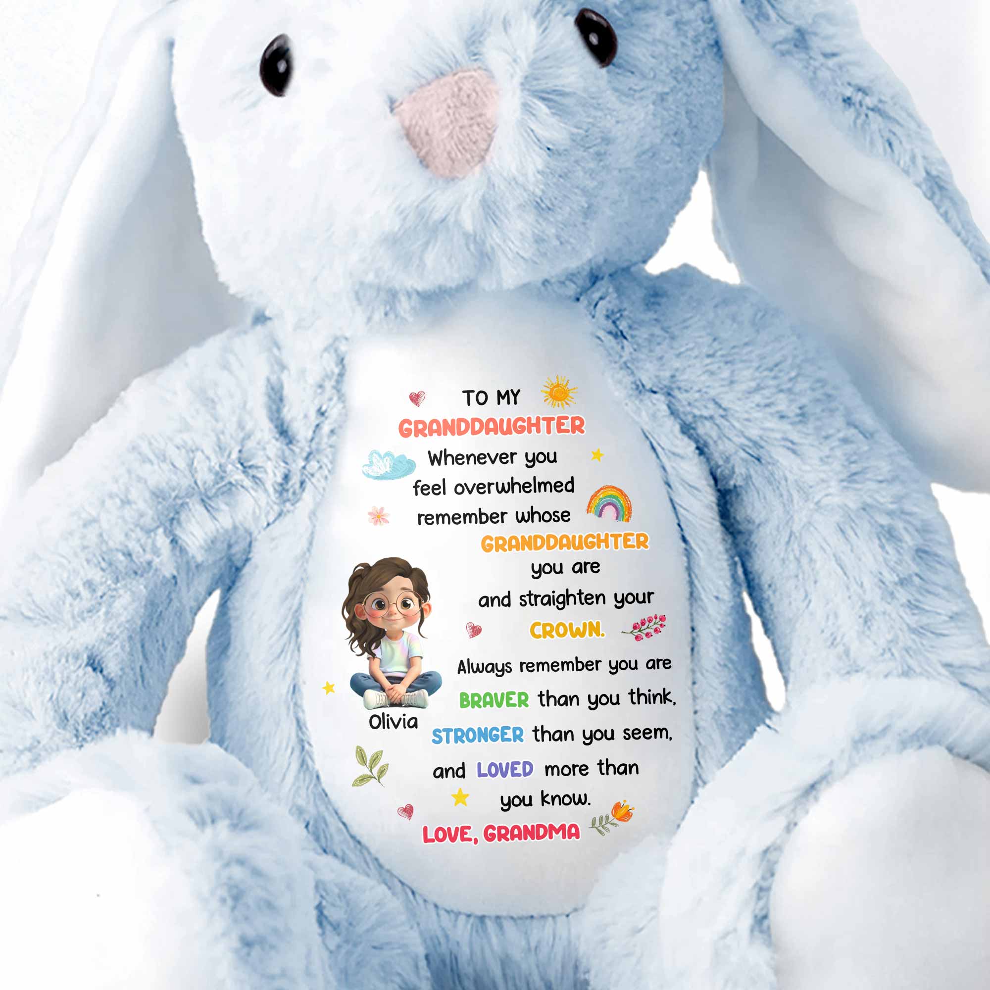 To My Granddaughter, Always Remember You Are Braver - Personalized Stuffed Bunny - GRK107_BUN