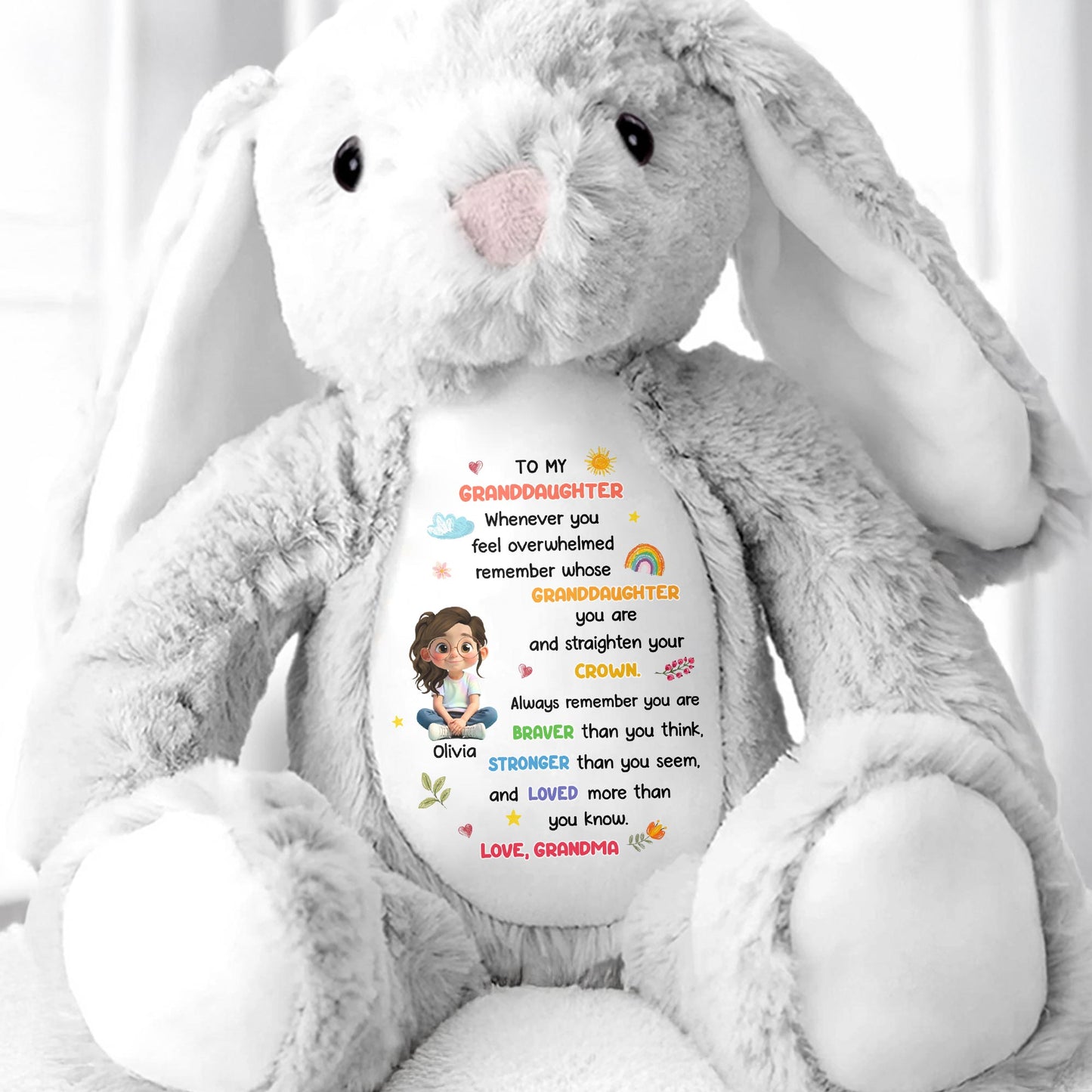 To My Granddaughter, Always Remember You Are Braver - Personalized Stuffed Bunny - GRK107_BUN