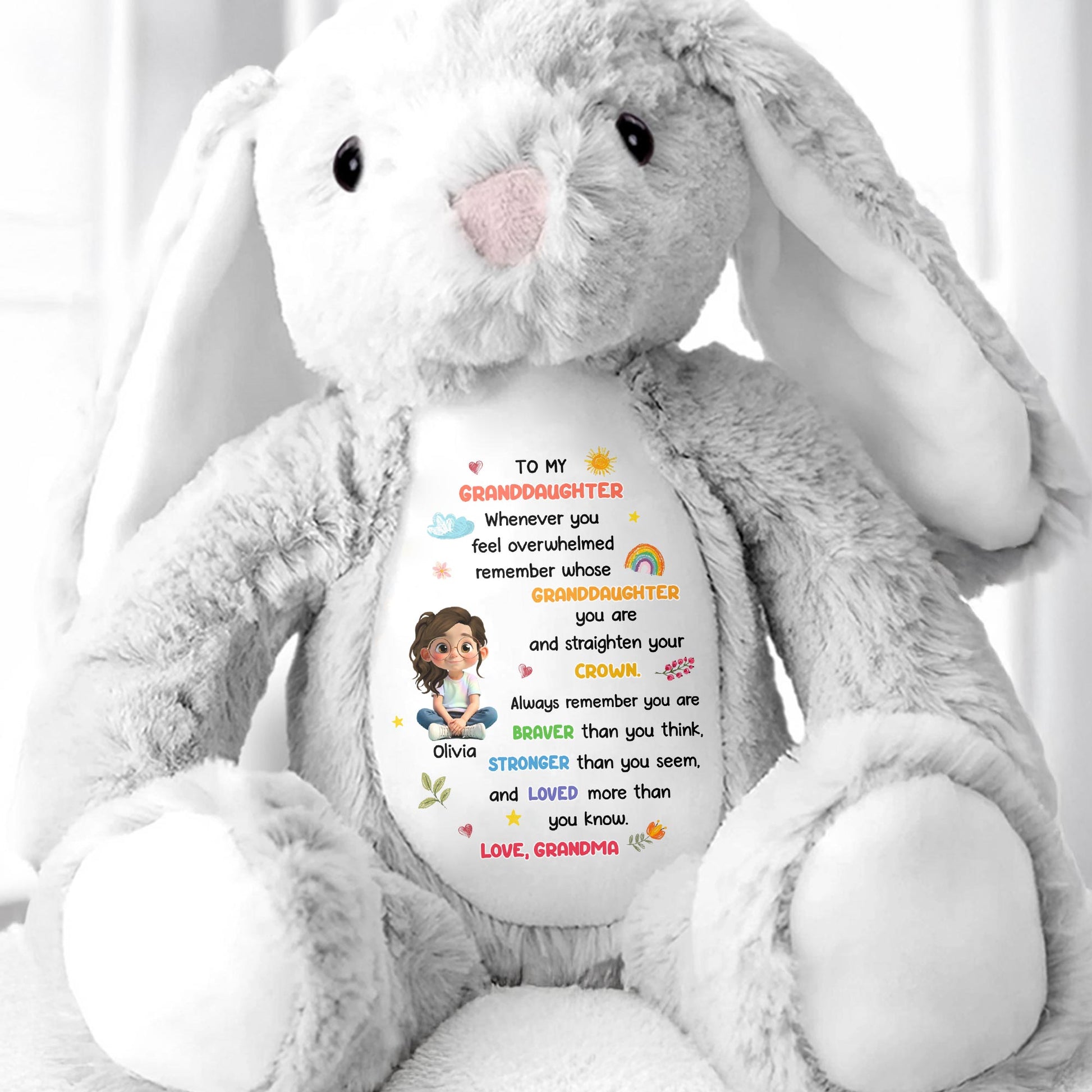 To My Granddaughter, Always Remember You Are Braver - Personalized Stuffed Bunny - GRK107_BUN