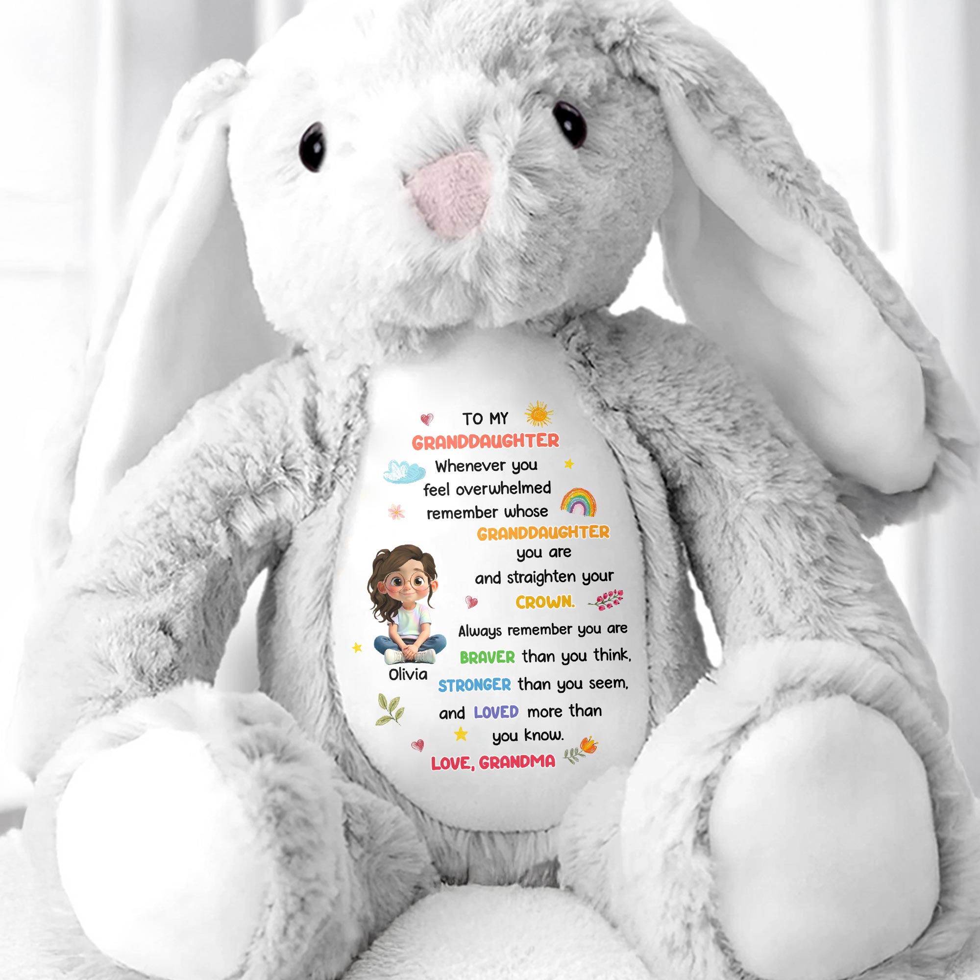To My Granddaughter, Always Remember You Are Braver - Personalized Stuffed Bunny - GRK107_BUN