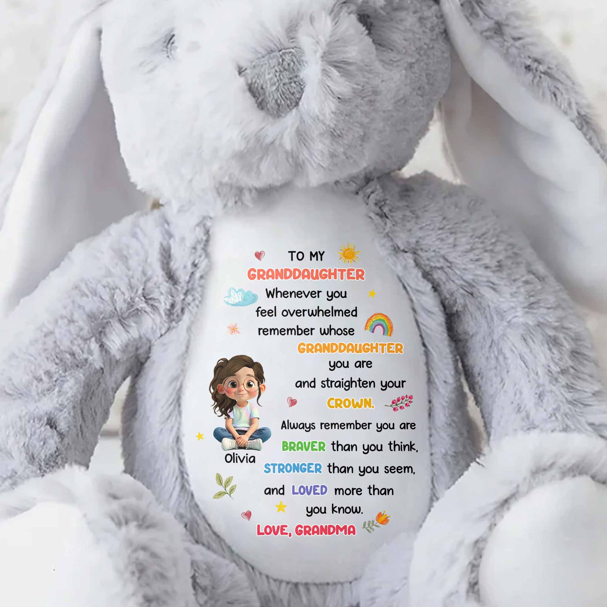 To My Granddaughter, Always Remember You Are Braver - Personalized Stuffed Bunny - GRK107_BUN