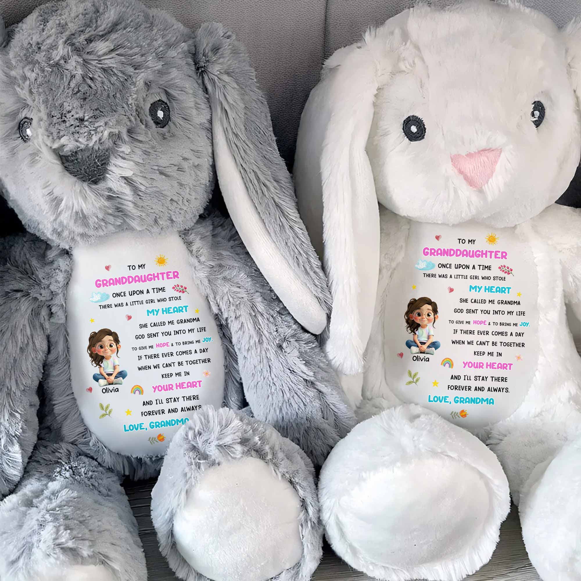 To My Granddaughter, Little Girl Who Stole My Heart - Personalized Stuffed Bunny - GRK108_BUN