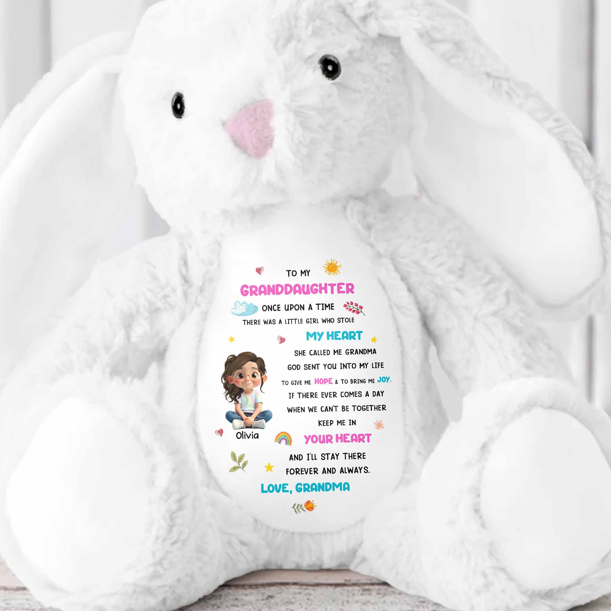 To My Granddaughter, Little Girl Who Stole My Heart - Personalized Stuffed Bunny - GRK108_BUN