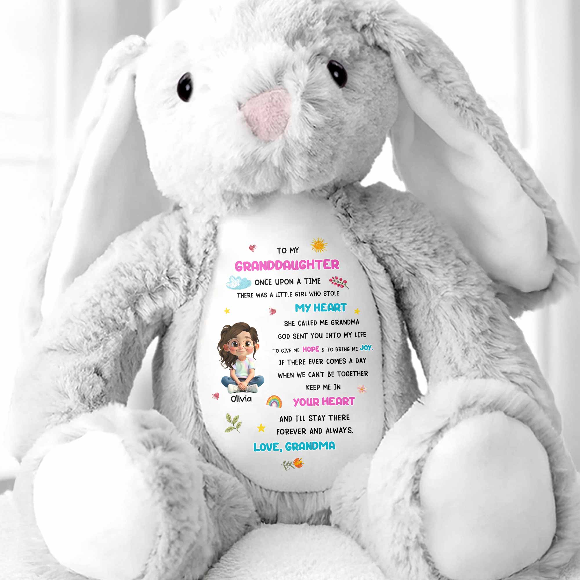 To My Granddaughter, Little Girl Who Stole My Heart - Personalized Stuffed Bunny - GRK108_BUN