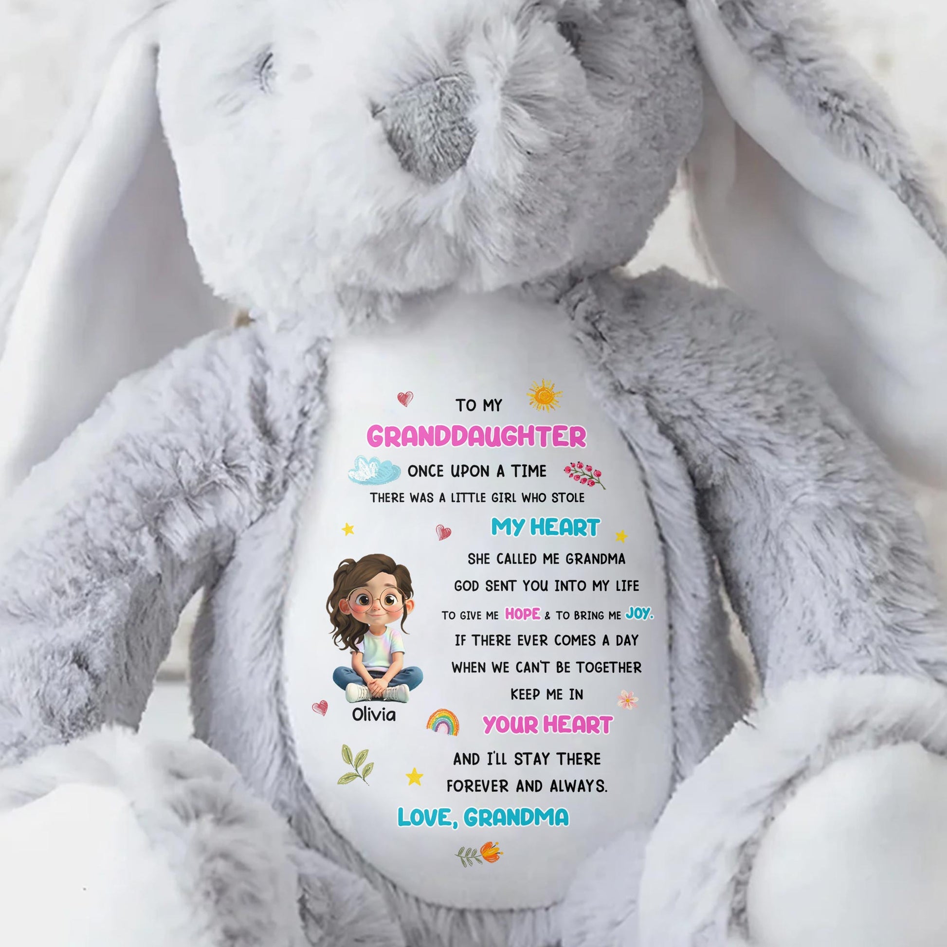 To My Granddaughter, Little Girl Who Stole My Heart - Personalized Stuffed Bunny - GRK108_BUN