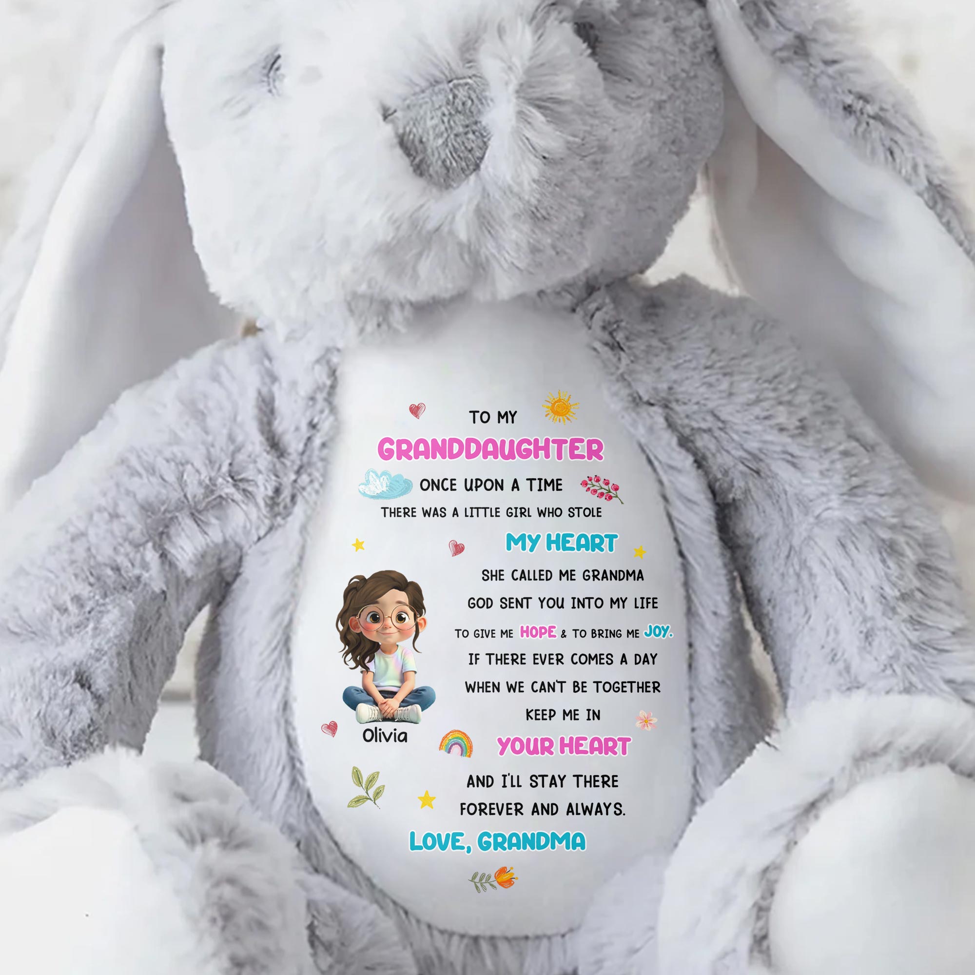 To My Granddaughter, Little Girl Who Stole My Heart - Personalized Stuffed Bunny - GRK108_BUN