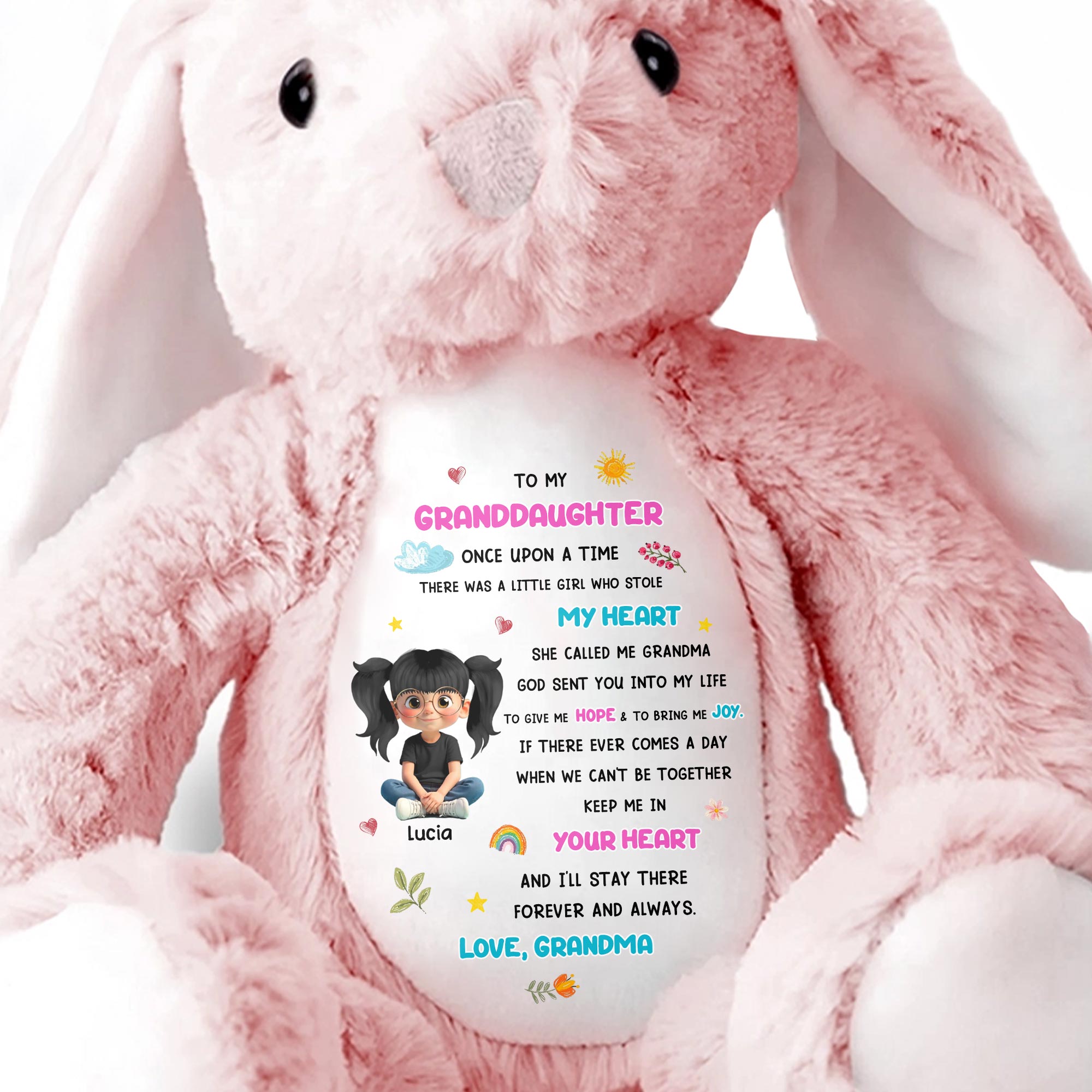 To My Granddaughter, Little Girl Who Stole My Heart - Personalized Stuffed Bunny - GRK108_BUN