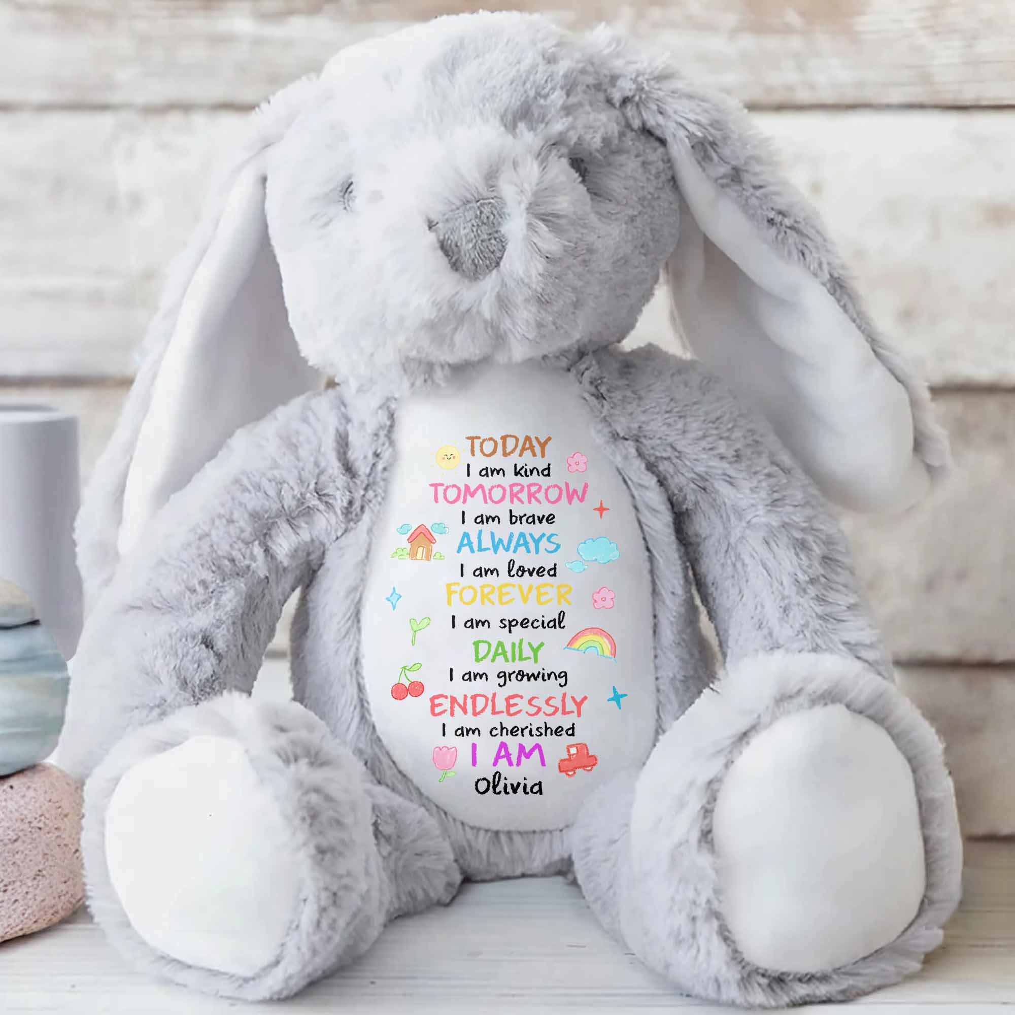 Today I Am Kind, Loved And Cherished Personalized - Personalized Stuffed Bunny - GRK109_BUN