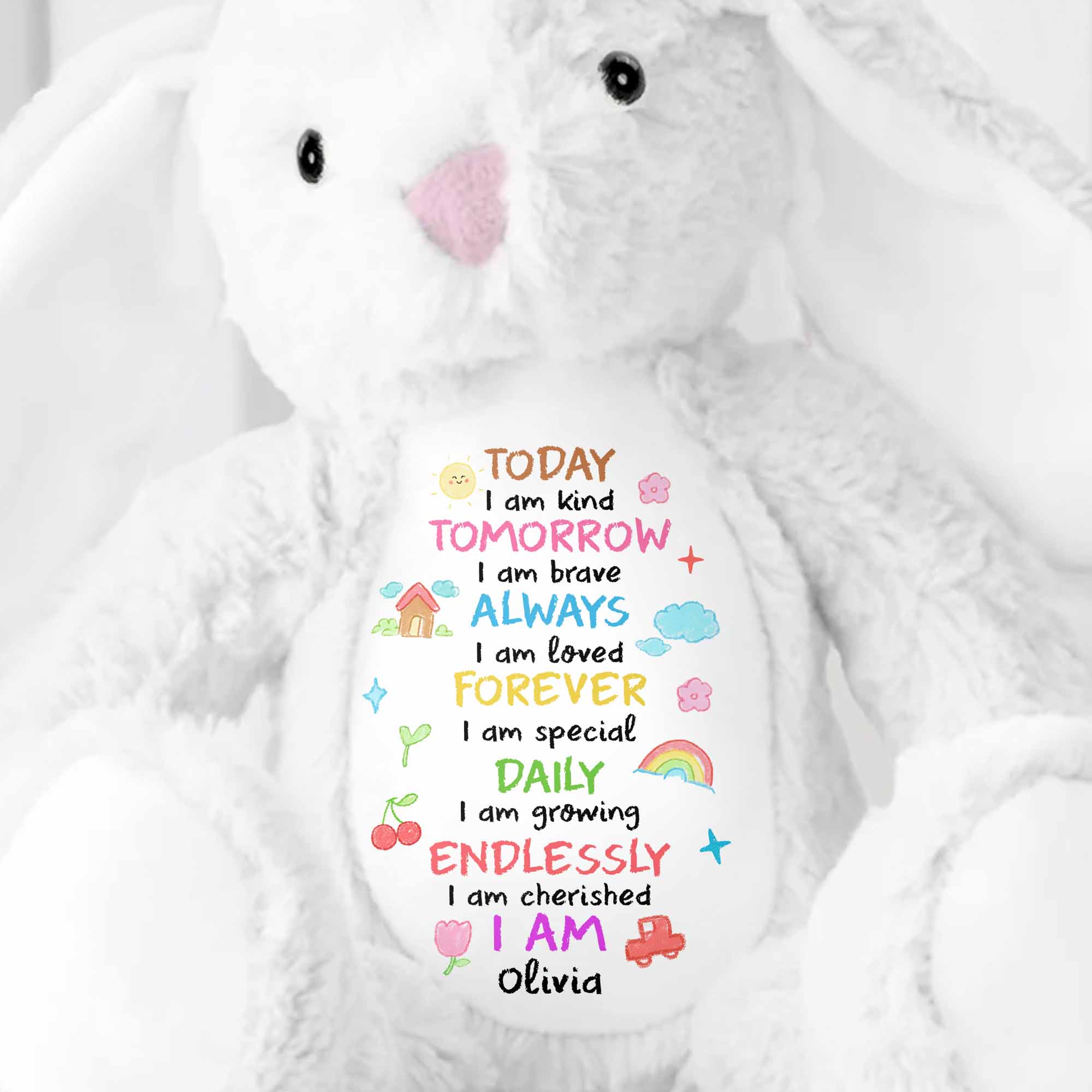 Today I Am Kind, Loved And Cherished Personalized - Personalized Stuffed Bunny - GRK109_BUN