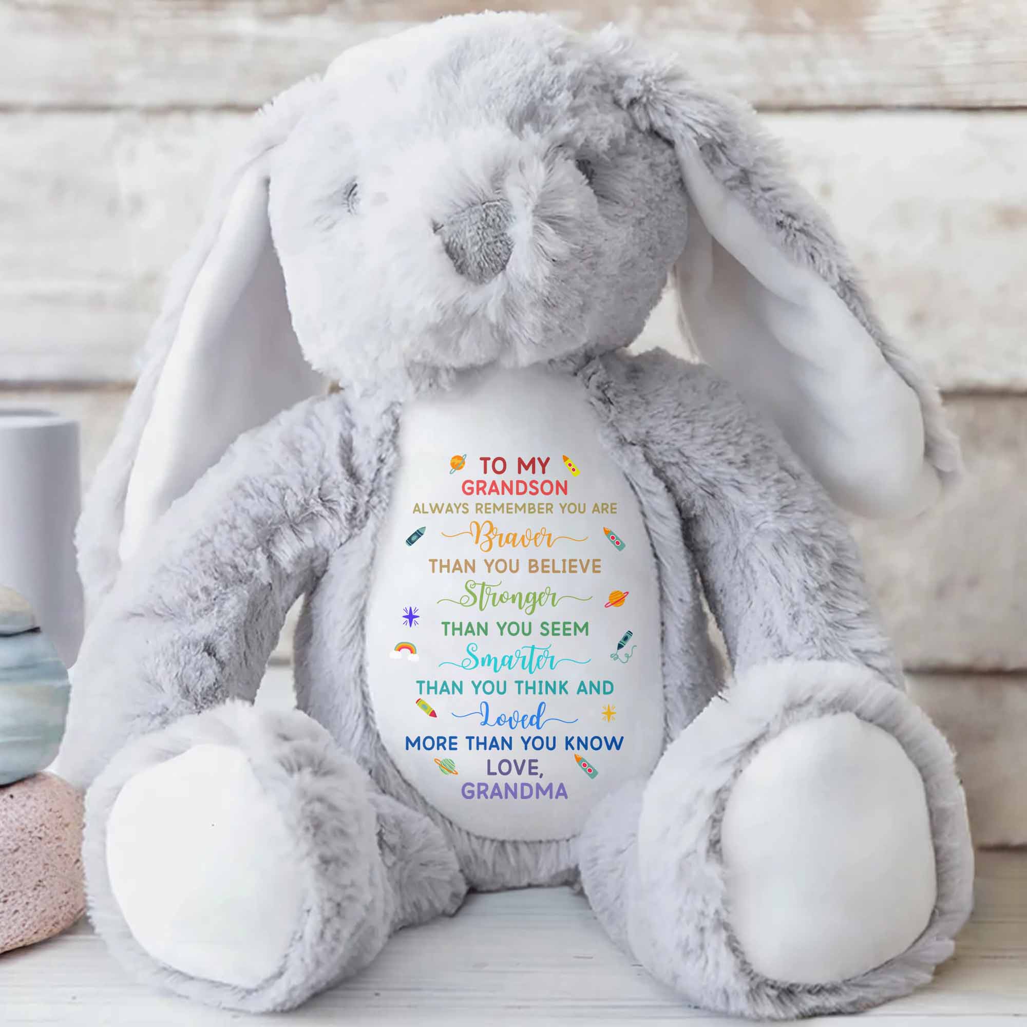 Always Remember You Are Braver, Stars And Hearts Design - Personalized Stuffed Bunny - GRK110_BUN
