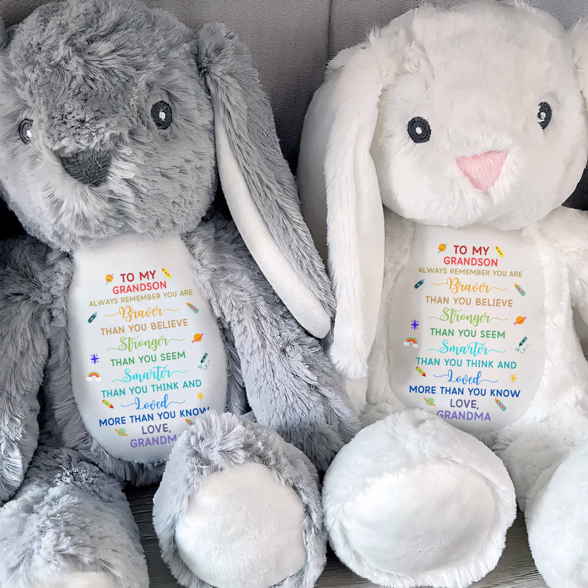 Always Remember You Are Braver, Stars And Hearts Design - Personalized Stuffed Bunny - GRK110_BUN