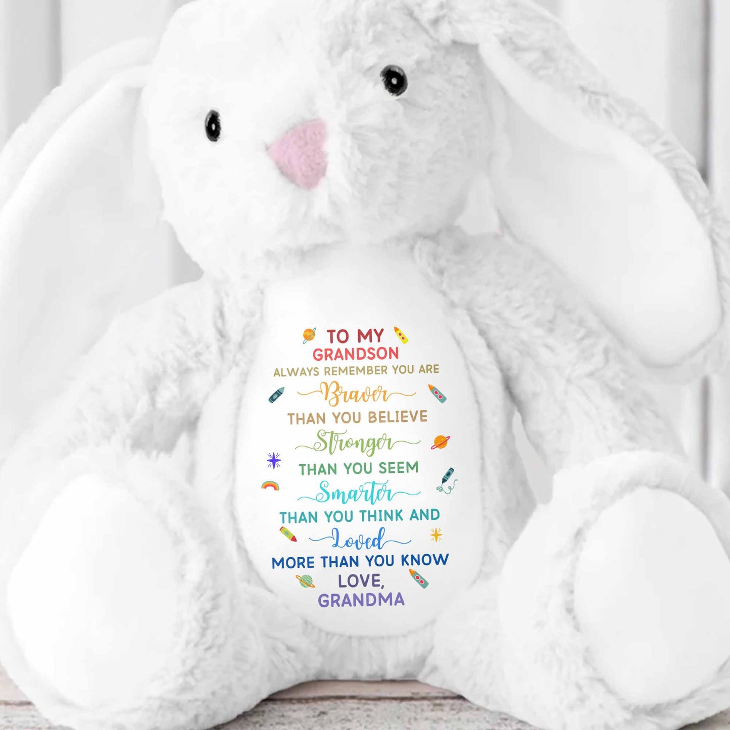 Always Remember You Are Braver, Stars And Hearts Design - Personalized Stuffed Bunny - GRK110_BUN