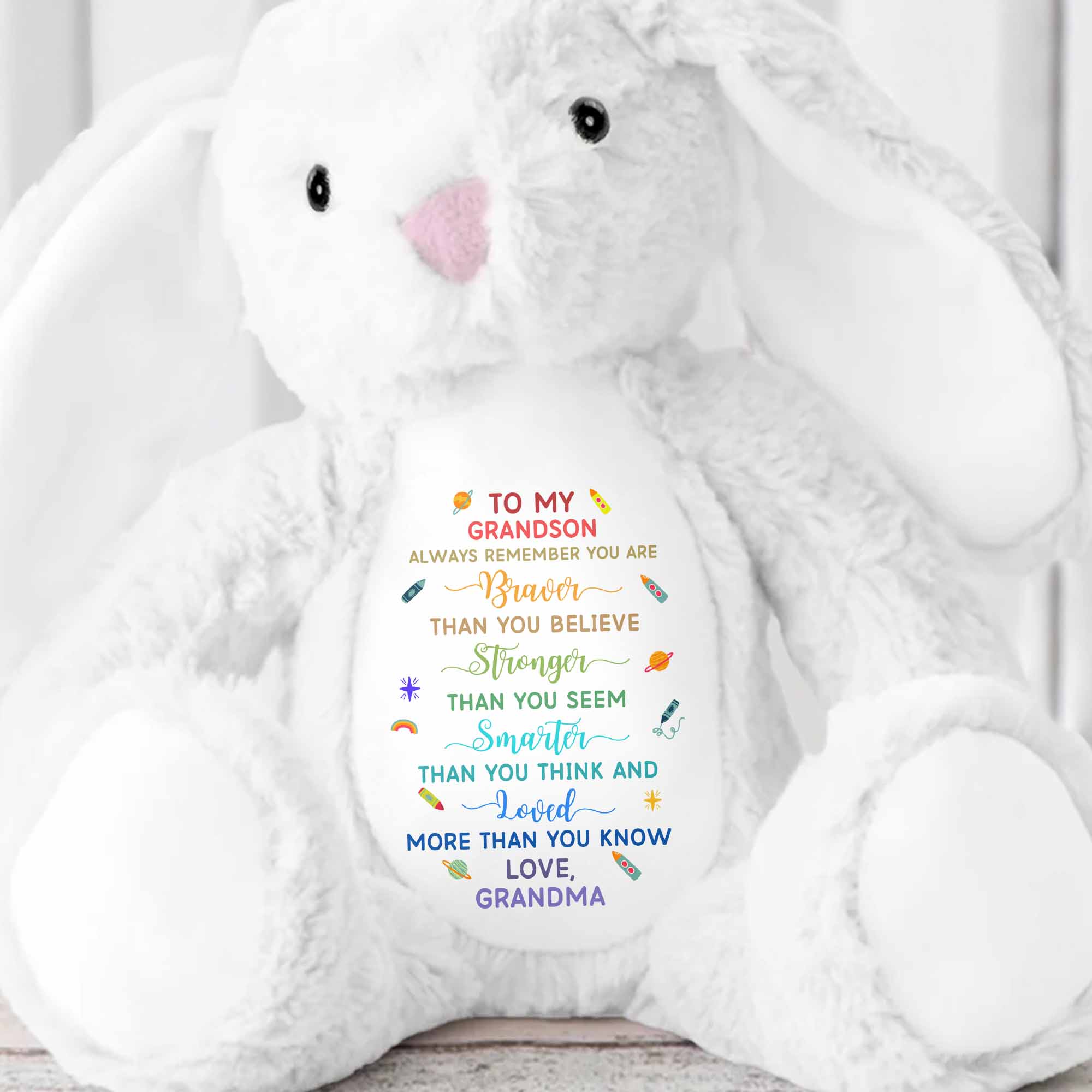 Always Remember You Are Braver, Stars And Hearts Design - Personalized Stuffed Bunny - GRK110_BUN