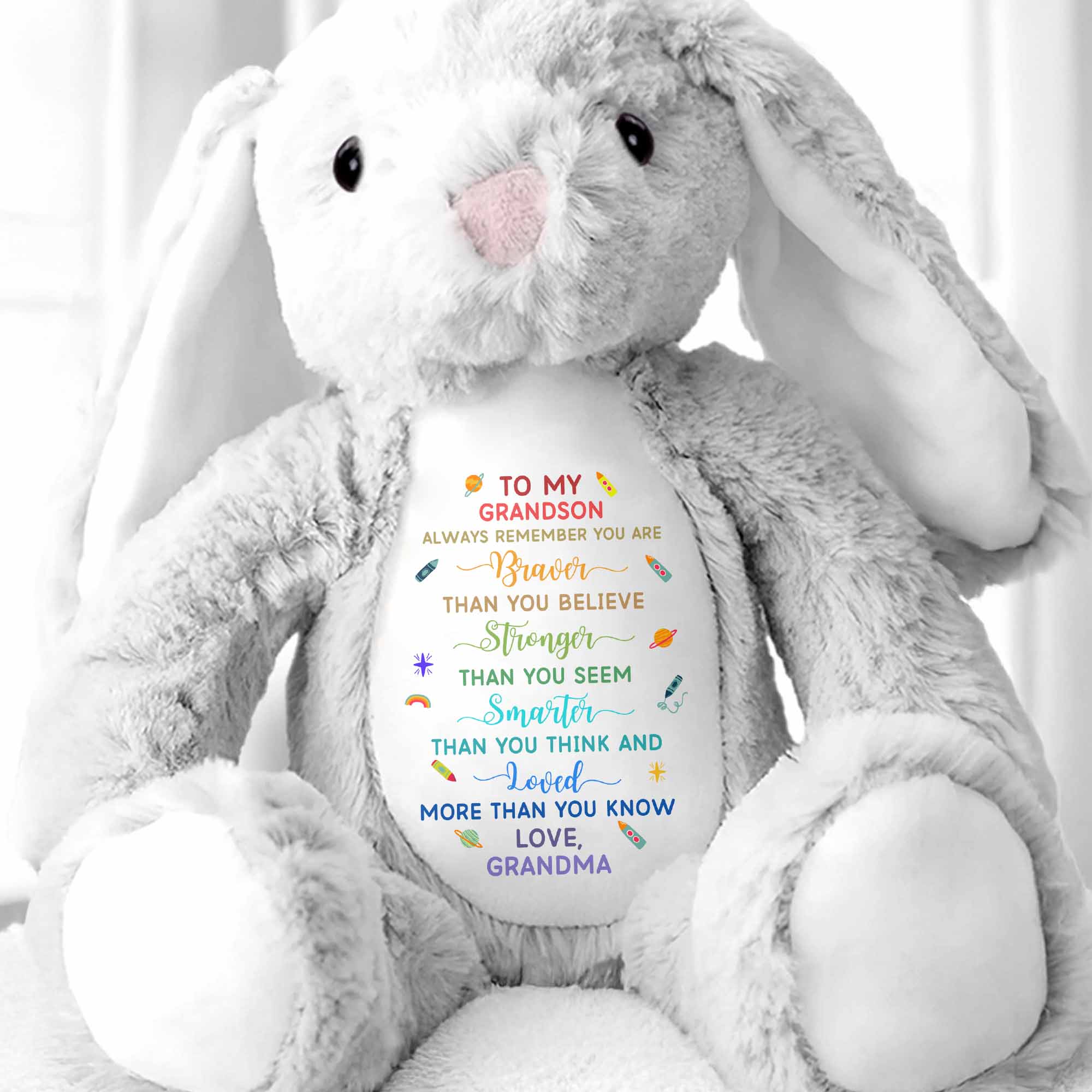 Always Remember You Are Braver, Stars And Hearts Design - Personalized Stuffed Bunny - GRK110_BUN