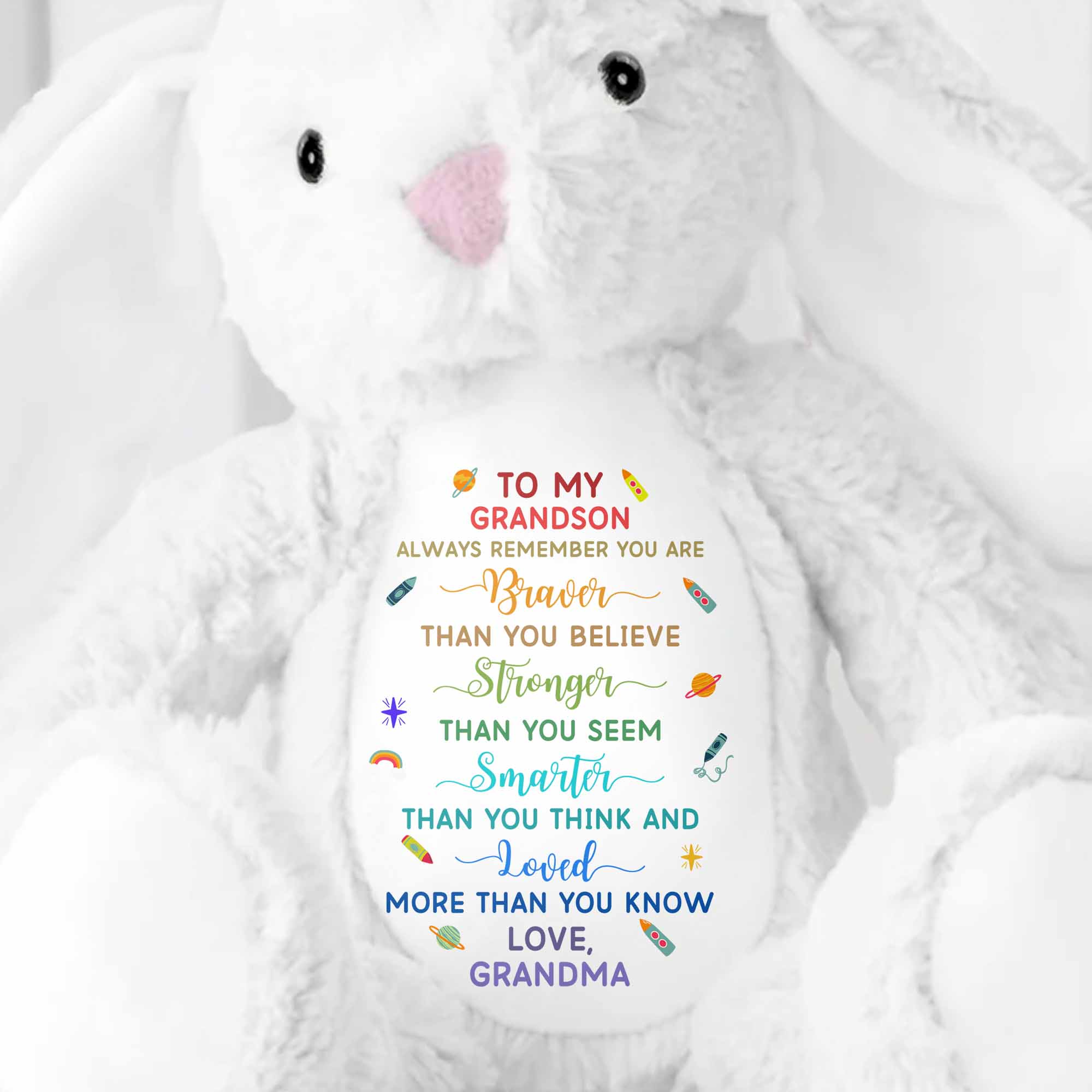 Always Remember You Are Braver, Stars And Hearts Design - Personalized Stuffed Bunny - GRK110_BUN