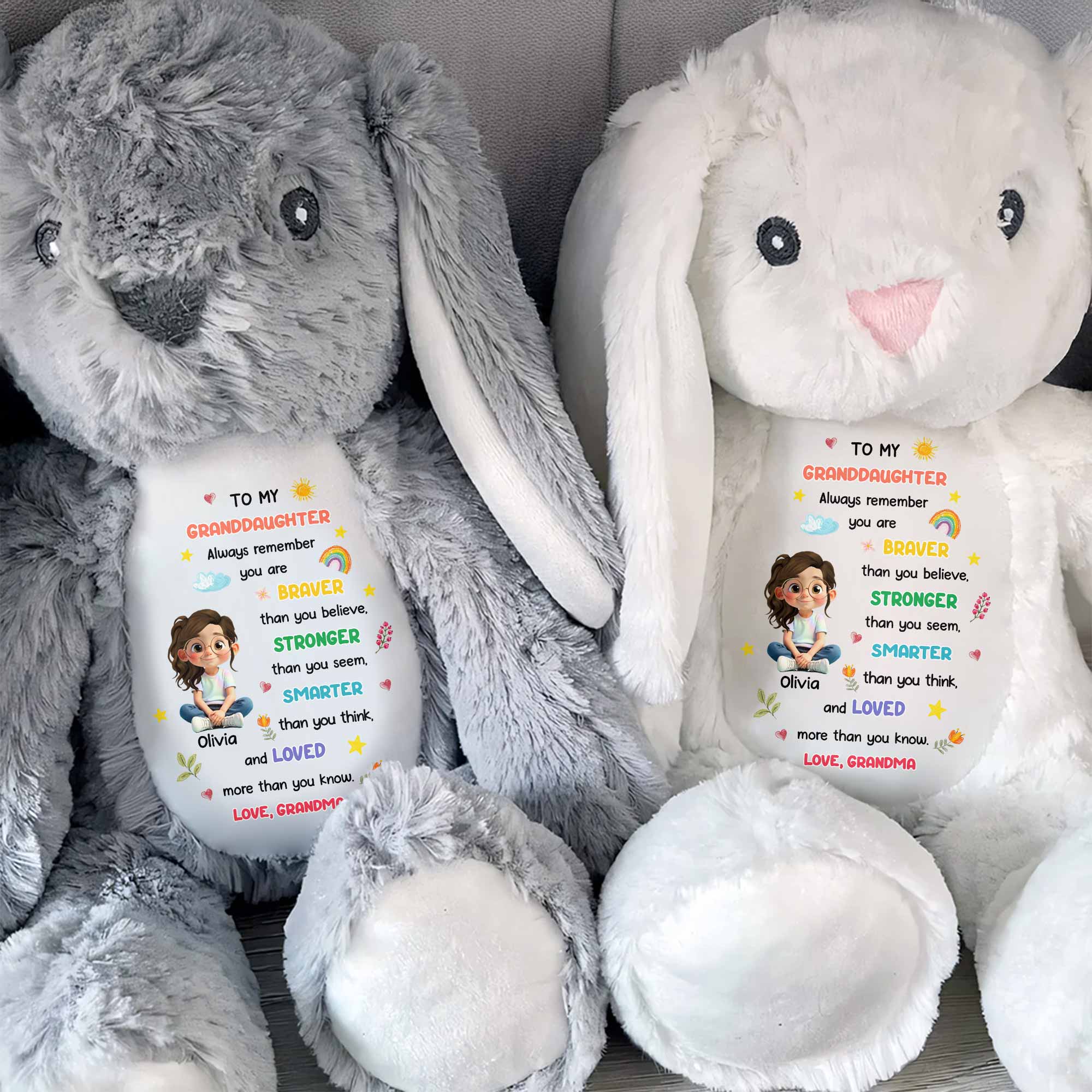 To My Granddaughter, Braver, Stronger, Smarter - Personalized Stuffed Bunny - GRK111_BUN