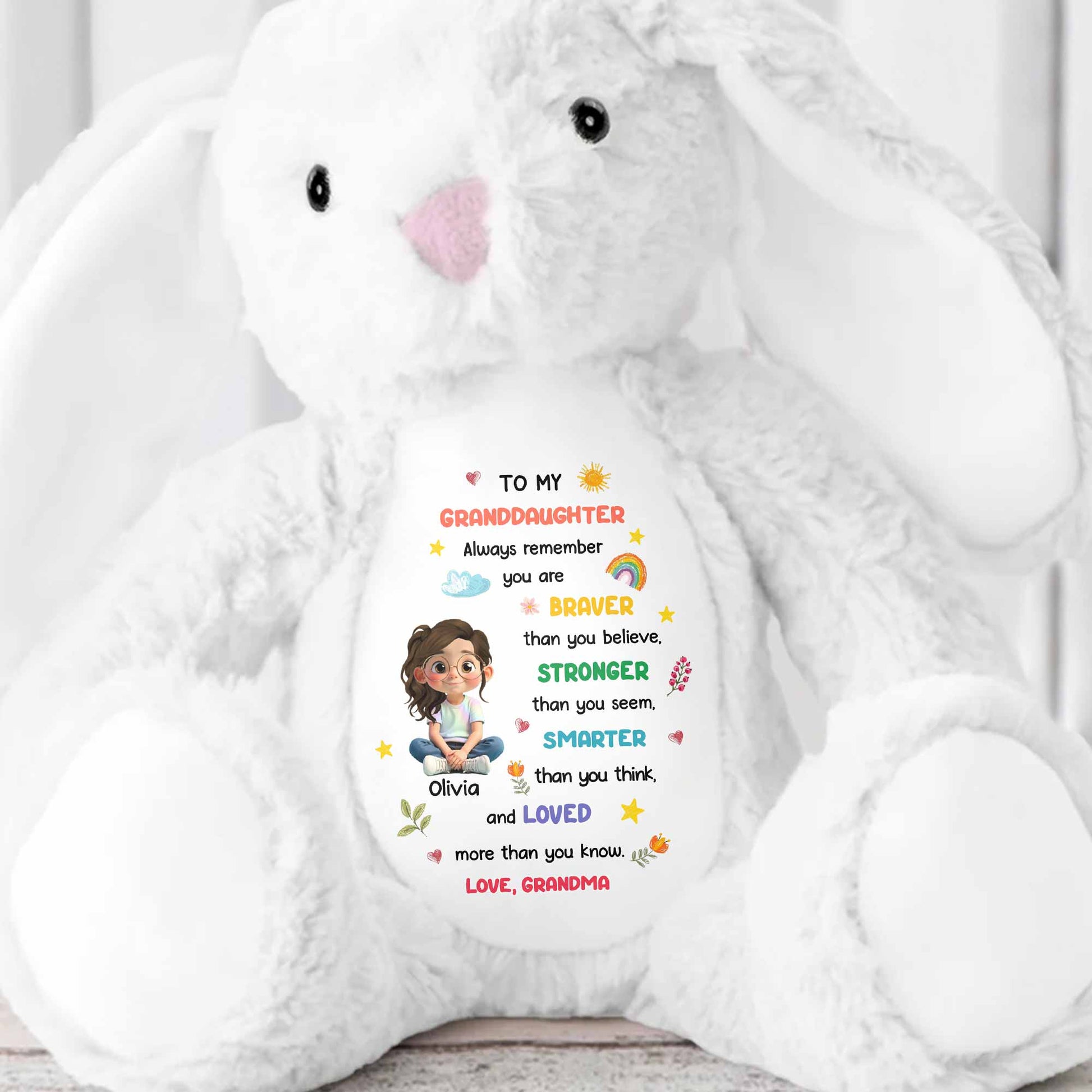 To My Granddaughter, Braver, Stronger, Smarter - Personalized Stuffed Bunny - GRK111_BUN