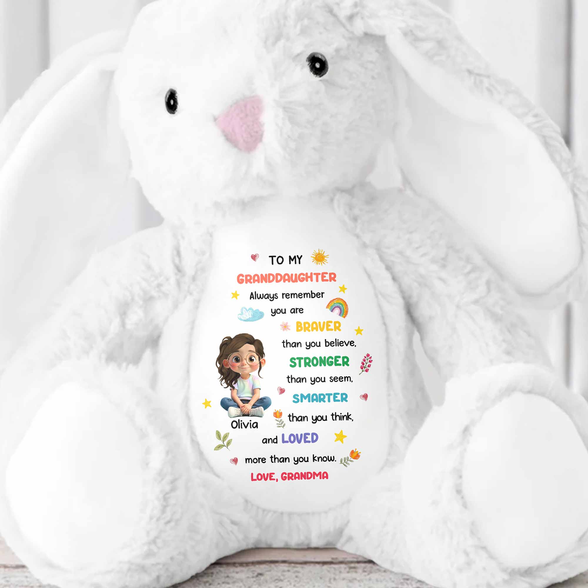 To My Granddaughter, Braver, Stronger, Smarter - Personalized Stuffed Bunny - GRK111_BUN