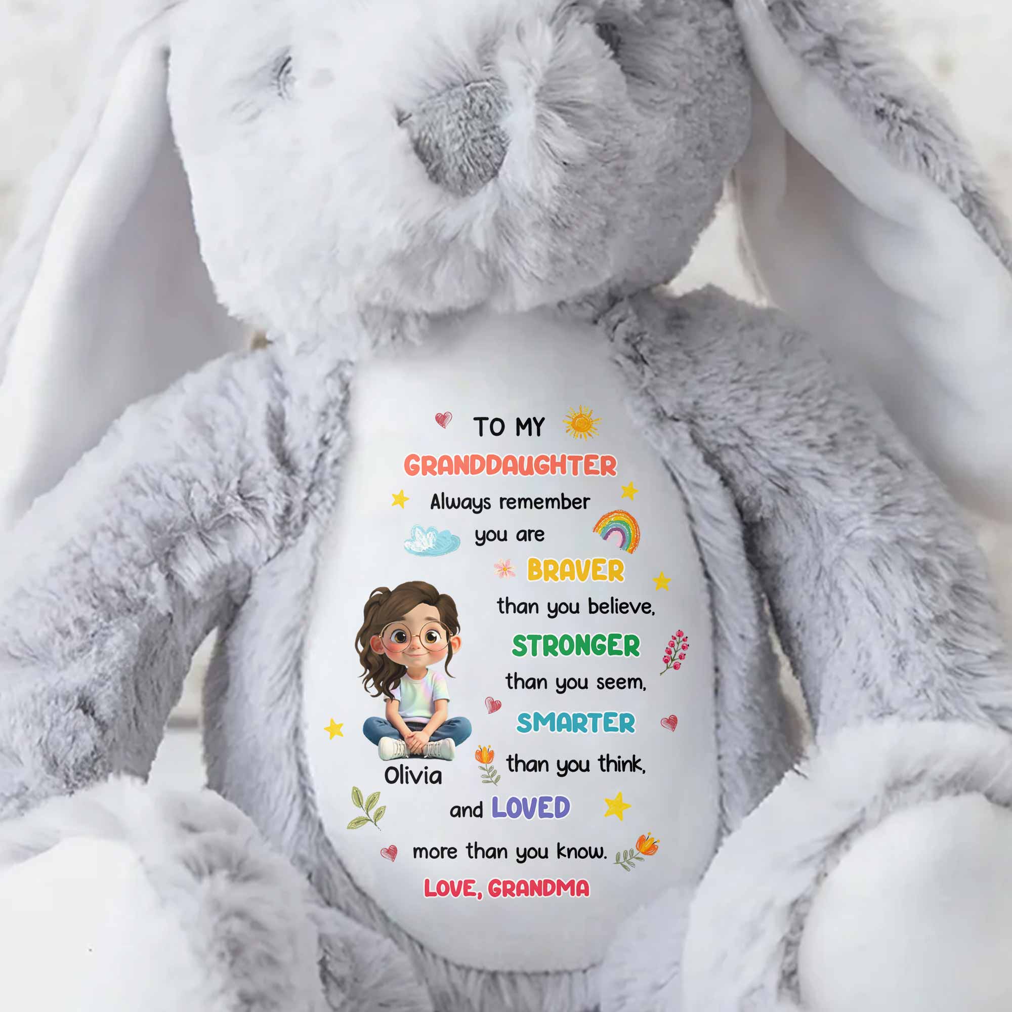 To My Granddaughter, Braver, Stronger, Smarter - Personalized Stuffed Bunny - GRK111_BUN