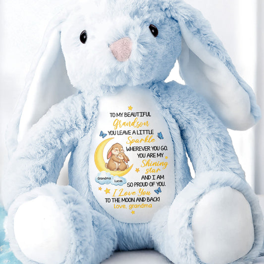 To My Beautiful Grandson Sparkle Wherever You Go Bunnies Moon And Stars - Personalized Stuffed Bunny - GRK114_BUN