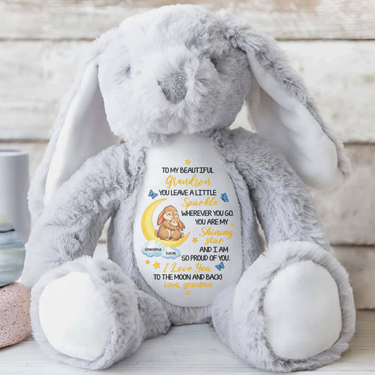 To My Beautiful Grandson Sparkle Wherever You Go Bunnies Moon And Stars - Personalized Stuffed Bunny - GRK114_BUN