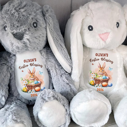 Easter Blessing With Basket Of Eggs And Butterflies Flower - Personalized Stuffed Bunny - GRK121_BUN