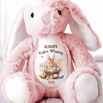 Easter Blessing With Basket Of Eggs And Butterflies Flower - Personalized Stuffed Bunny - GRK121_BUN
