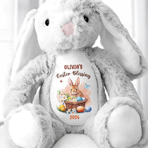 Easter Blessing With Basket Of Eggs And Butterflies Flower - Personalized Stuffed Bunny - GRK121_BUN