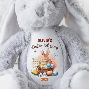 Easter Blessing With Basket Of Eggs And Butterflies Flower - Personalized Stuffed Bunny - GRK121_BUN