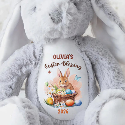 Easter Blessing With Basket Of Eggs And Butterflies Flower - Personalized Stuffed Bunny - GRK121_BUN
