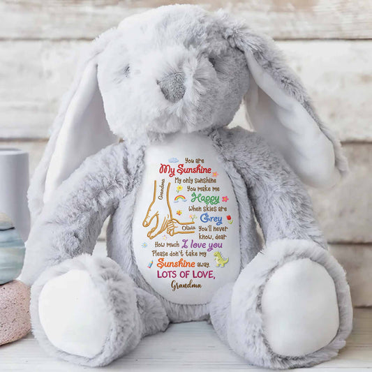 You Are My Sunshine Holding Hands Flowers And Dinosaur Personalized Plush - Personalized Stuffed Bunny - GRK122_BUN